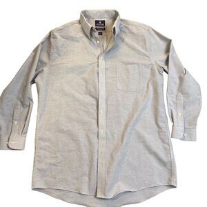 Stafford Mens Dress Shirt 17 32/33 Fitted Wrinkle-Free Oxford Light Gray Cotton